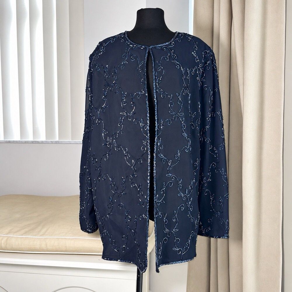 New JMD New York Stunning Black Beaded Evening Blazer Jacket 3X